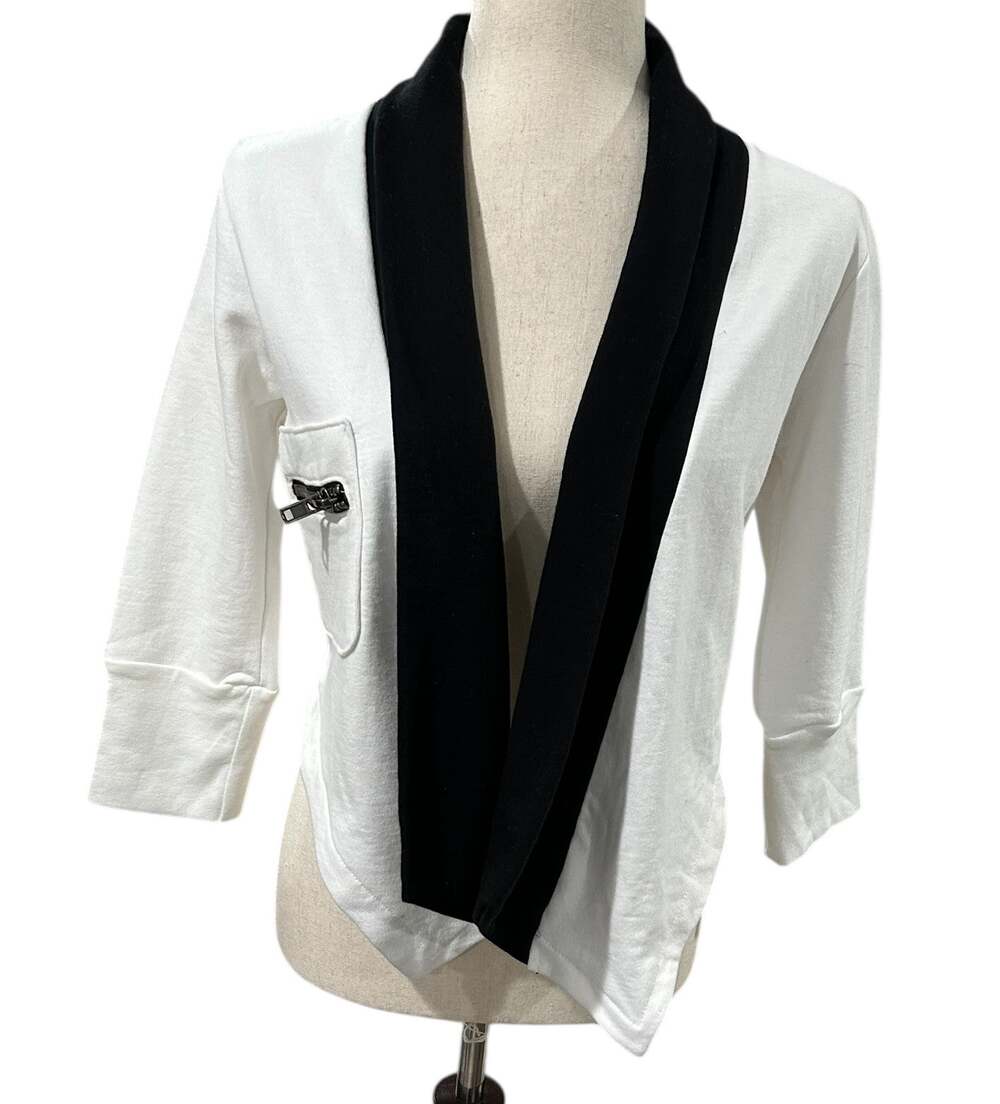NEW NWT Chaser Black and White Open Front 3/4 Sleeve Jacket Size XS